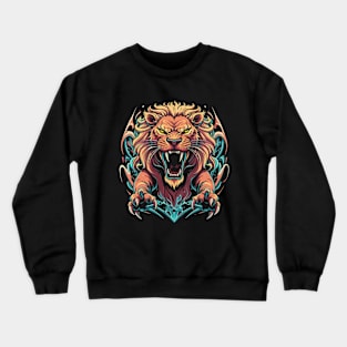 Scary African Lion Pouncing Crewneck Sweatshirt